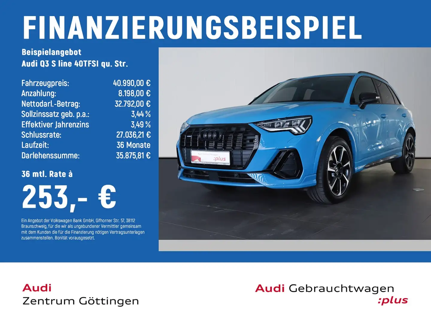 Audi Q3 S line 40TFSI qu. Str. +MATRIX+OPTIK SW+SOUND Blau - 2