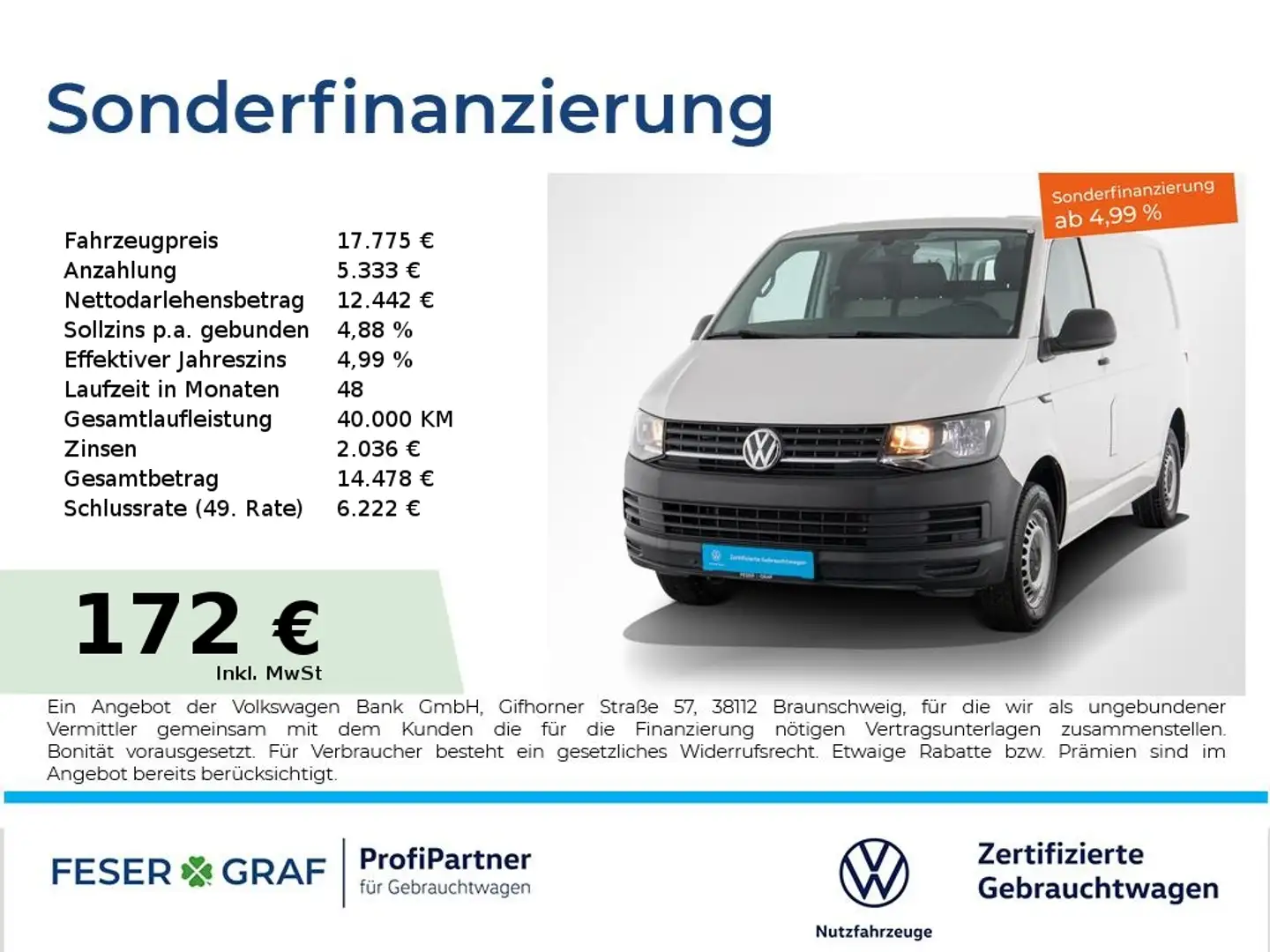 Volkswagen T6 Transporter Kasten 2.0TDI AHK Klimaanlage Alb - 1