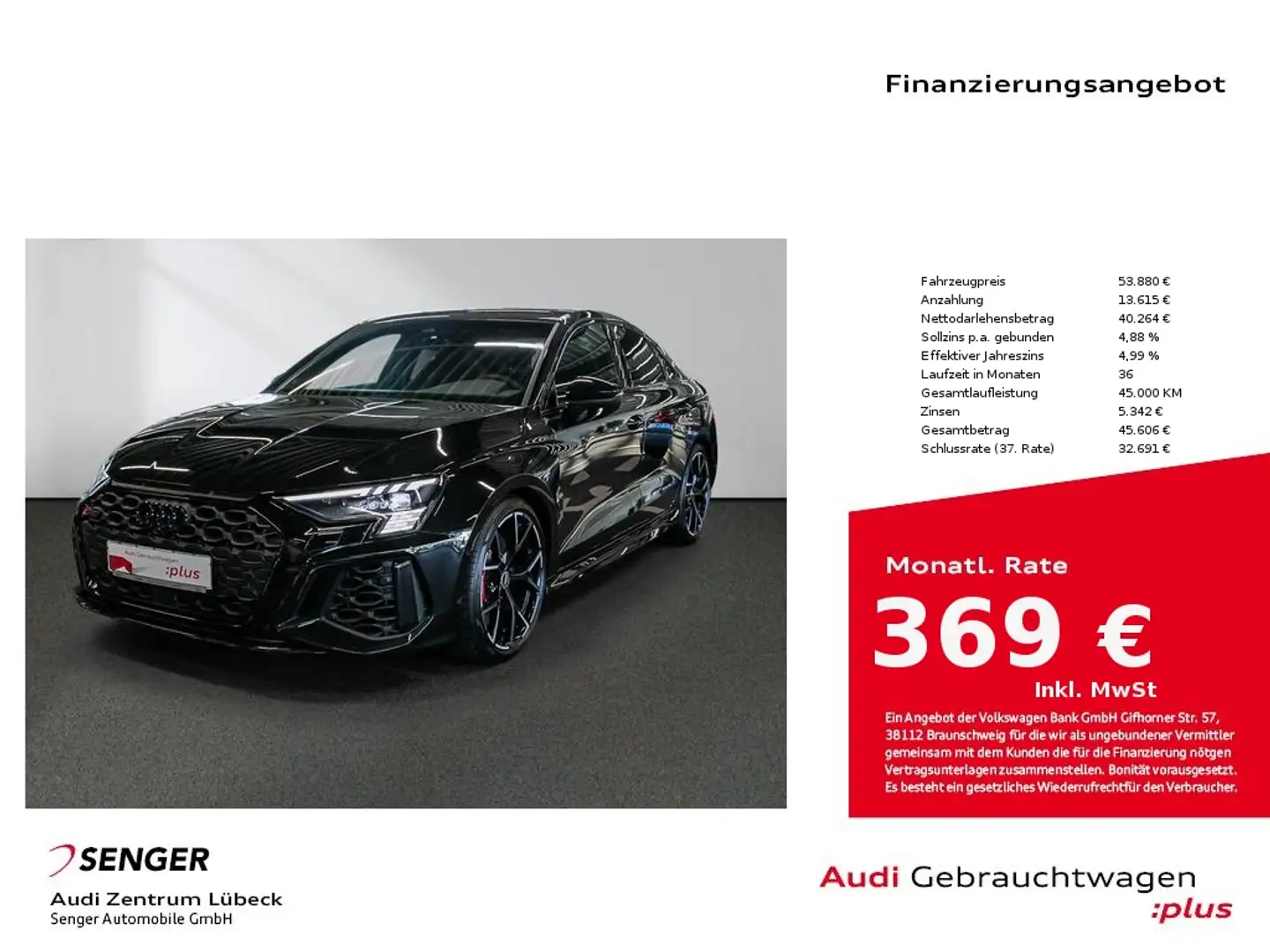 Audi RS3 Limo S tronic Nav Matrix RS-AGA B&O 280 km/h Schwarz - 1