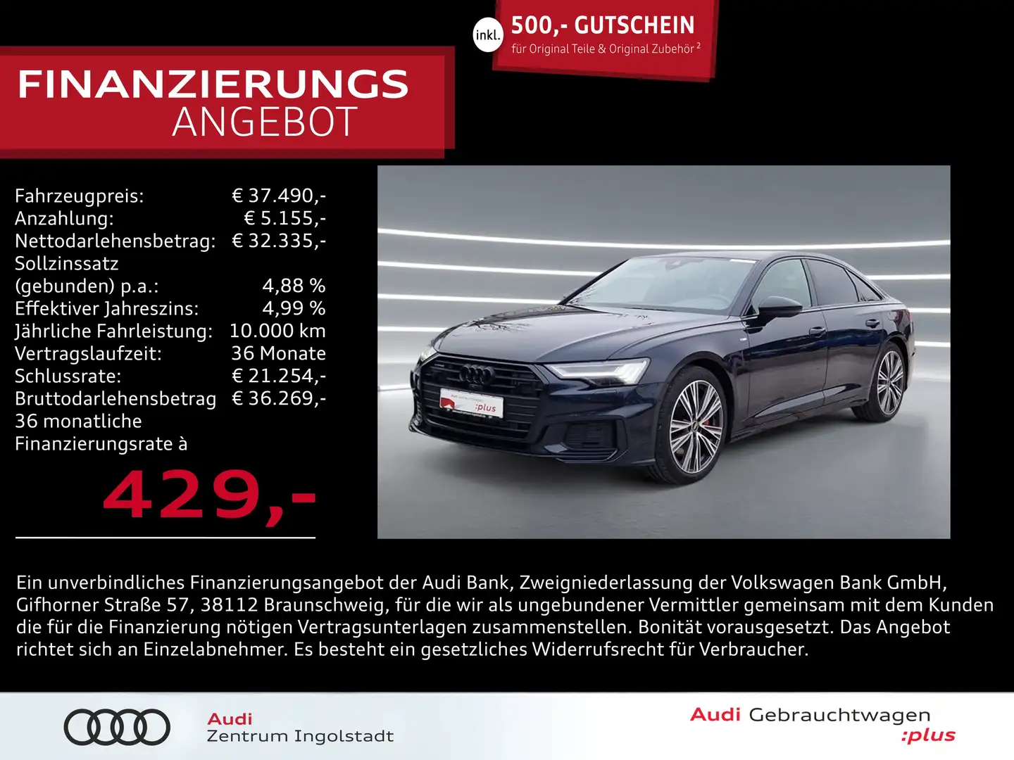 Audi A6 Limousine 55 TFSI e qu HD-MATRIX 20" Sport Blauw - 1