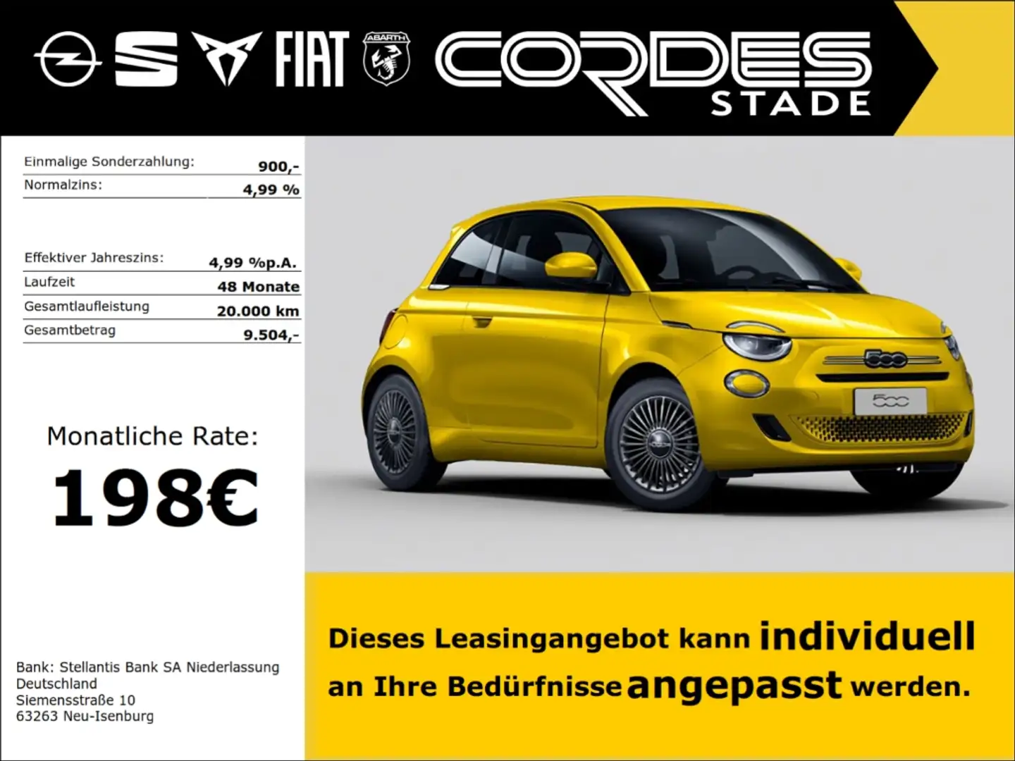 Fiat 500 1.0 Hybrid FireFly 48 kW (65 PS) TORINO Jaune - 1