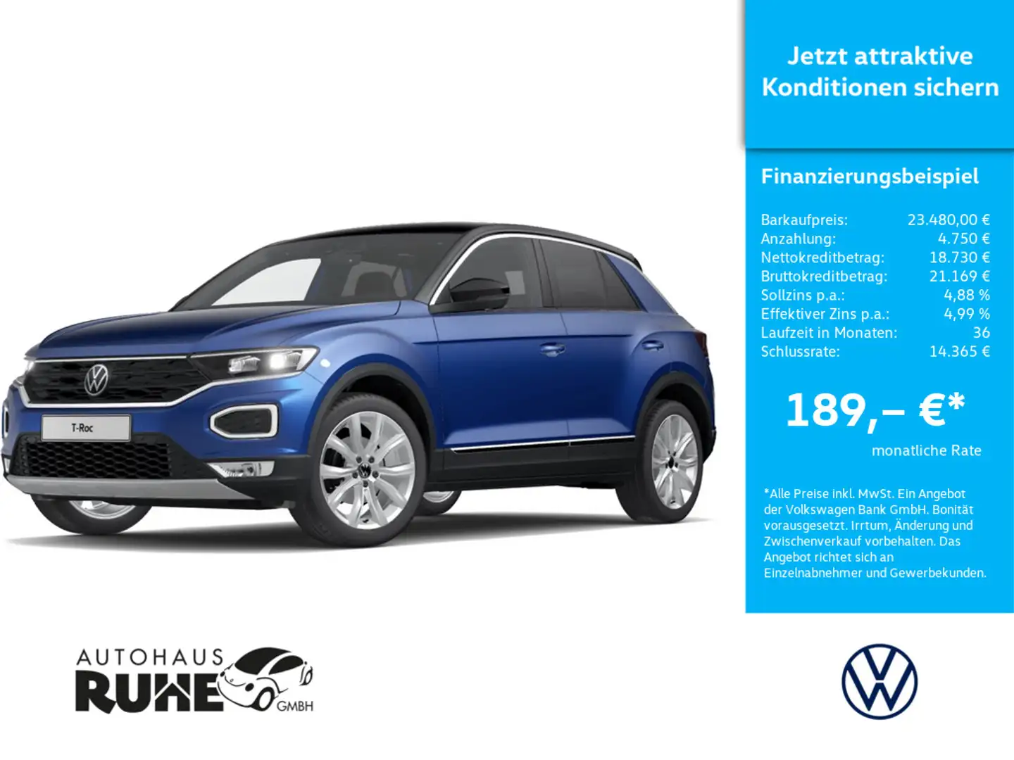 Volkswagen T-Roc Sport 1.5 TSI 110 kW DSG ACC LED NAVI Bleu - 1
