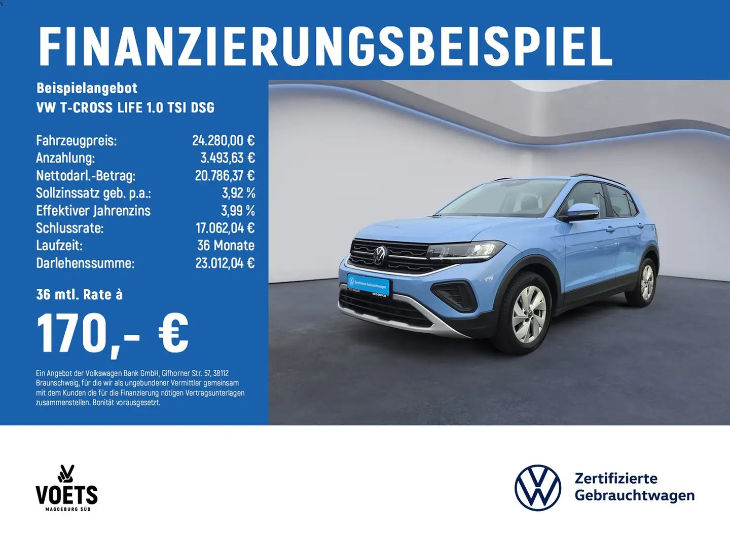 Volkswagen T-Cross LIFE 1.0 TSI DSG LED+NAVI+ACC+APP-CON. Blau - 2