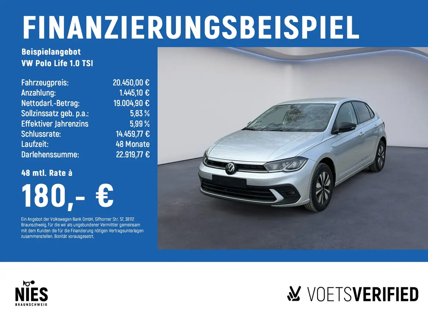 Volkswagen Polo Life 1.0 TSI RearView+ACC+SHZ Silber - 2