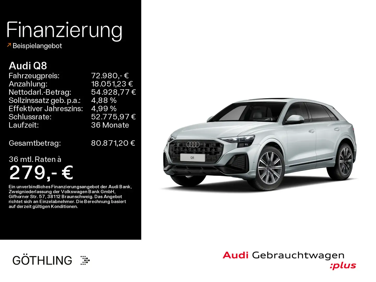 Audi Q8 50 TDI qu tip*Air*HUD*Pano*Matrix*Virtual*Nav Silber - 1