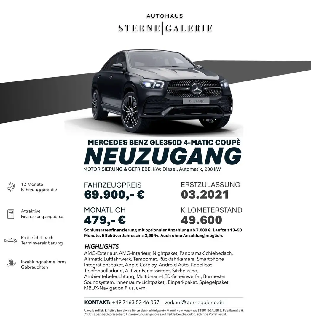 Mercedes-Benz GLE 350 d 4MATIC Coupé AMG-LINE/PANO/AIRMATIV/RÜ Noir - 1