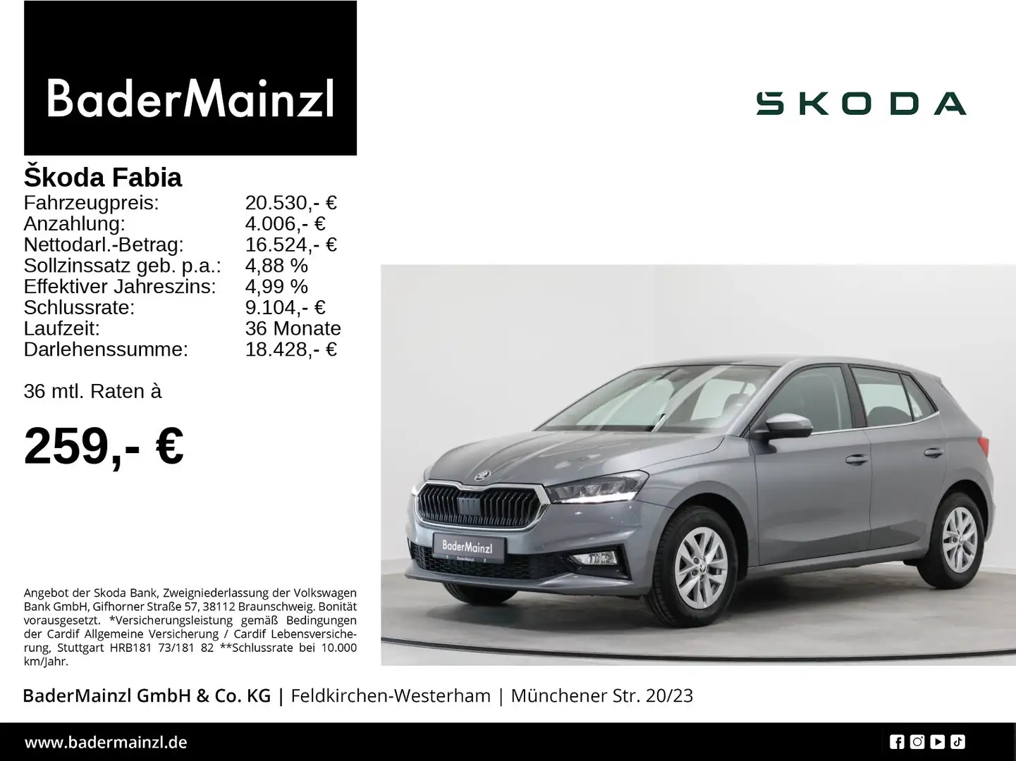 Skoda Fabia 1.0 TSI DSG Style CarPlay Pano AHK Kamera Grau - 1