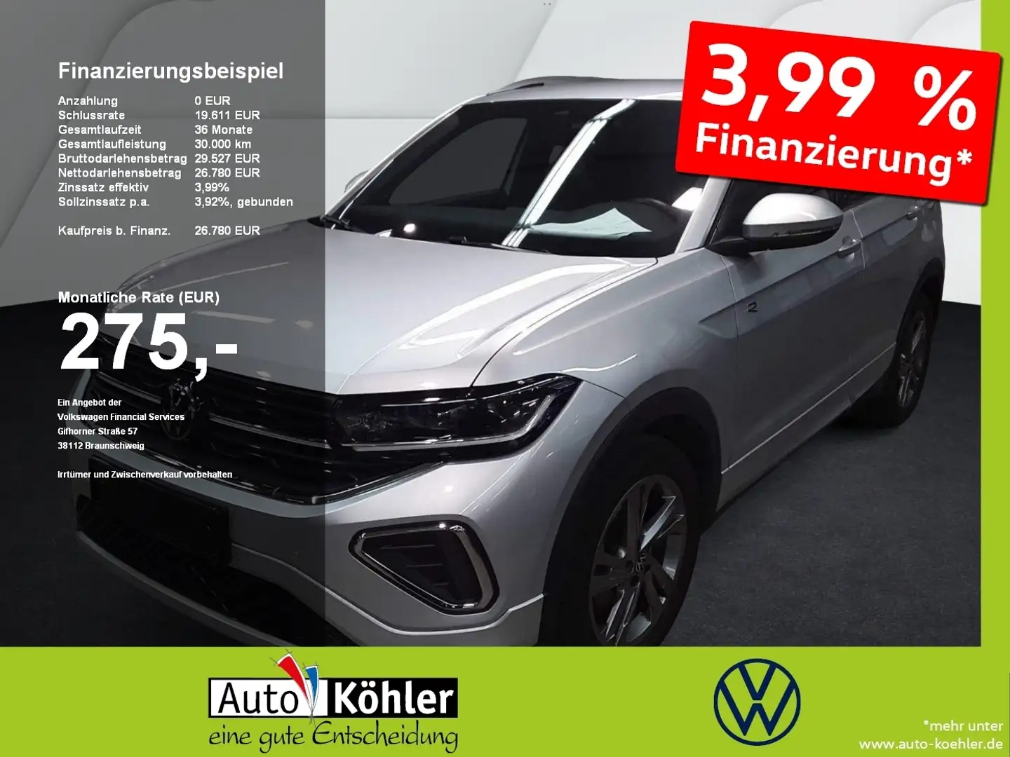 Volkswagen T-Cross R-Line TSi DSG CarPlay+Matrix+ACC+AHK Silber - 1