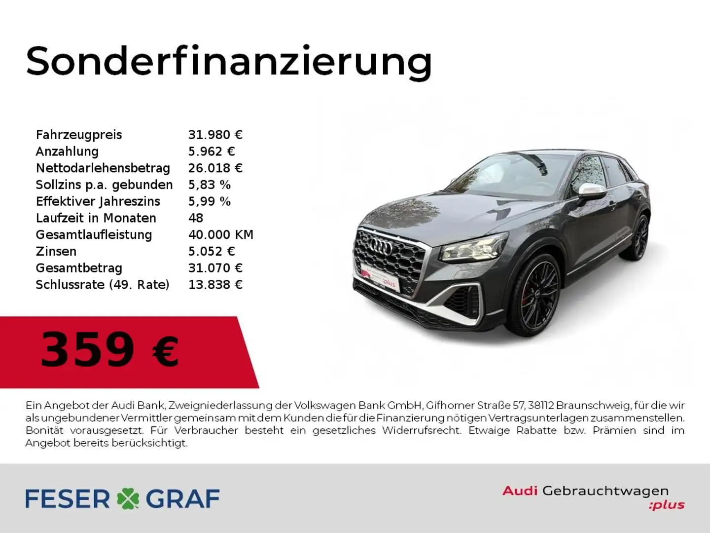 Audi SQ2 2.0 TFSI quattro Matrix/SHZ/Kamera/Navi+/ACC Gris - 1