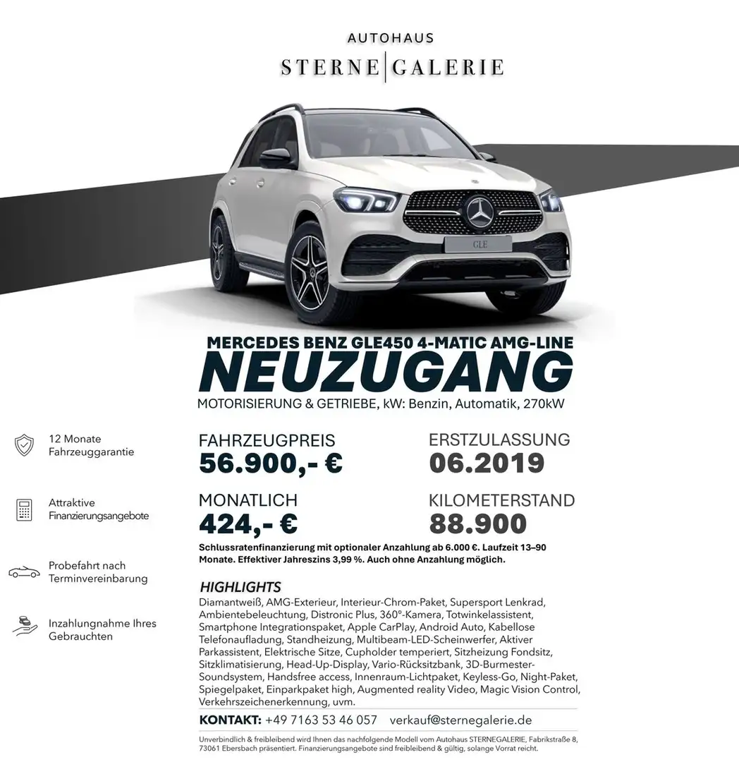 Mercedes-Benz GLE 450 -LINE/DISTRO+/360°/STH/3DBURMESTER/HE Blanc - 1