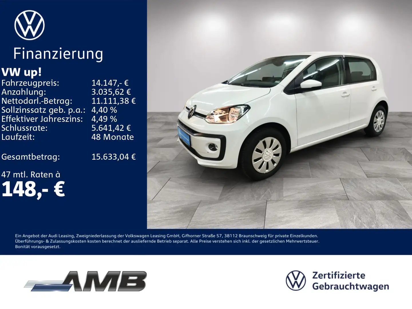 Volkswagen up! 1.0 Navi/Sitzhz/Climatronic/RFKam/PDC/4Türen Weiß - 1
