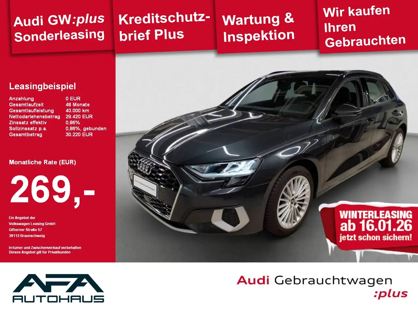 Audi A3 Sportback 30 TDI Adva. S tr. Navi*ACC*PDC*LED Grau - 1