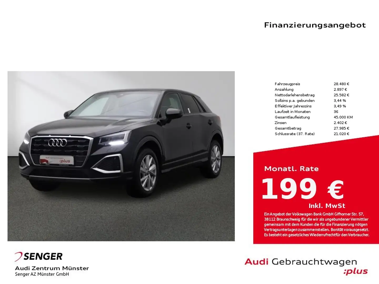 Audi Q2 35 TFSI advanced S tronic MMI Navi LED AHK Schwarz - 1