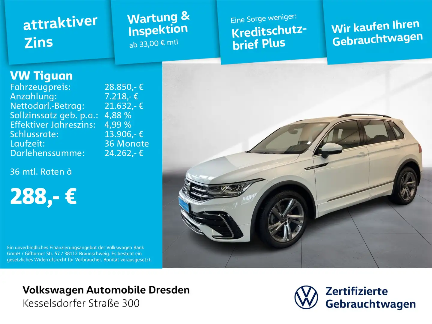 Volkswagen Tiguan 2.0 TDI DSG R-Line AHZV Kamera LED Navi Wit - 1