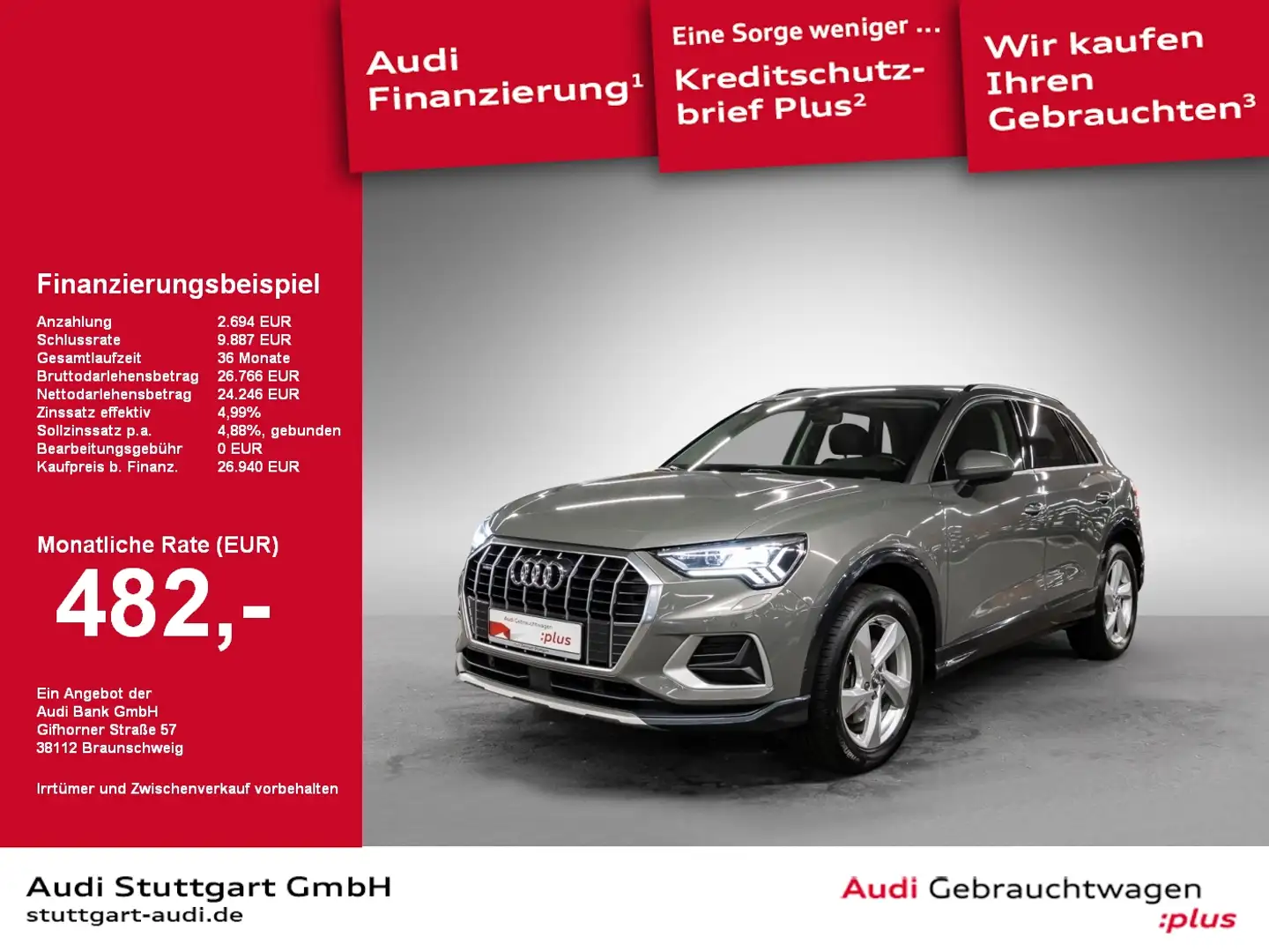 Audi Q3 40 TDI quattro advanced AHK ACC Matrix virtCo Grijs - 1
