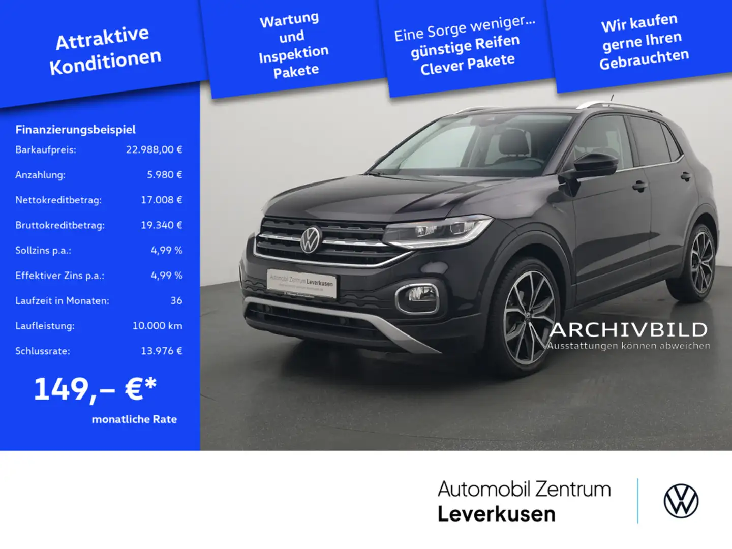 Volkswagen T-Cross 1.0 TSI Style DSG NAVI VIRT ACC KAM L Schwarz - 1
