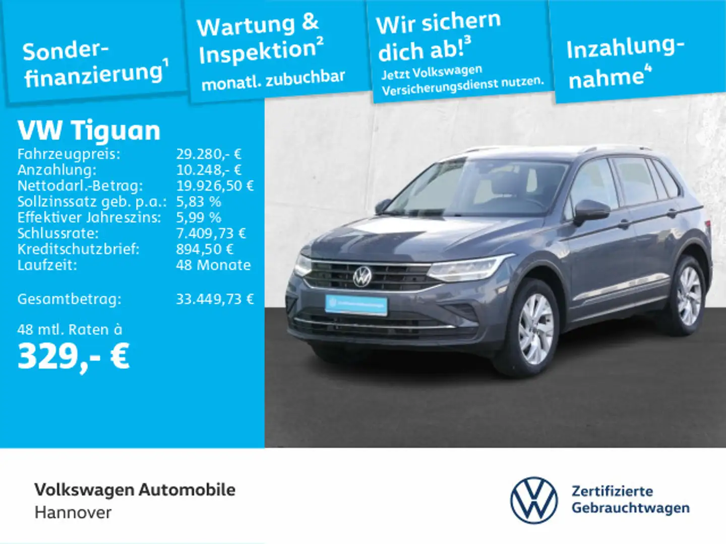 Volkswagen Tiguan 2.0 TDI DSG 4Motion Life Navi AHK LED ACC Grau - 1