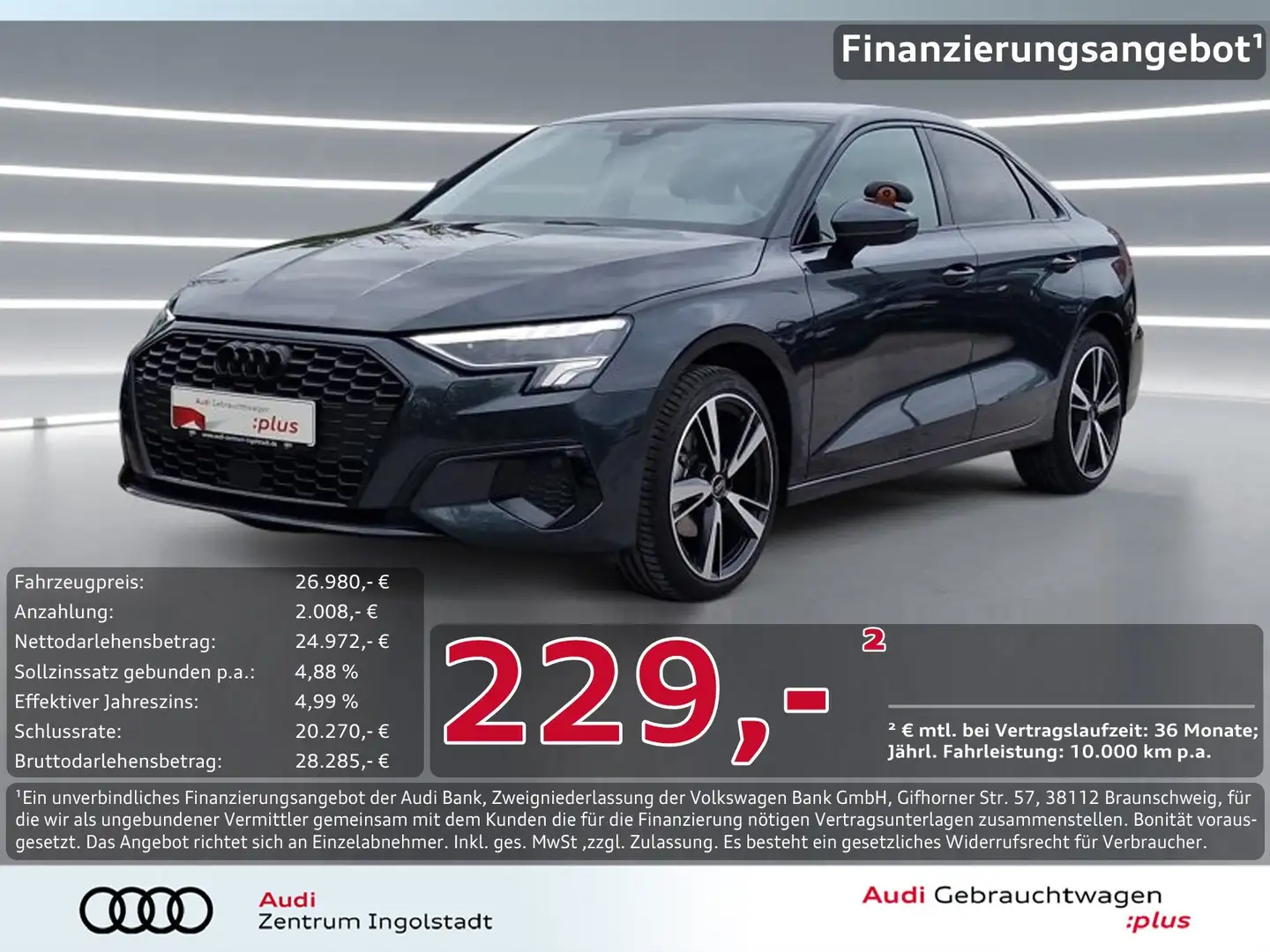 Audi A3 Limousine 35 TFSI LED AHK NAVI 18" advanced Grau - 1