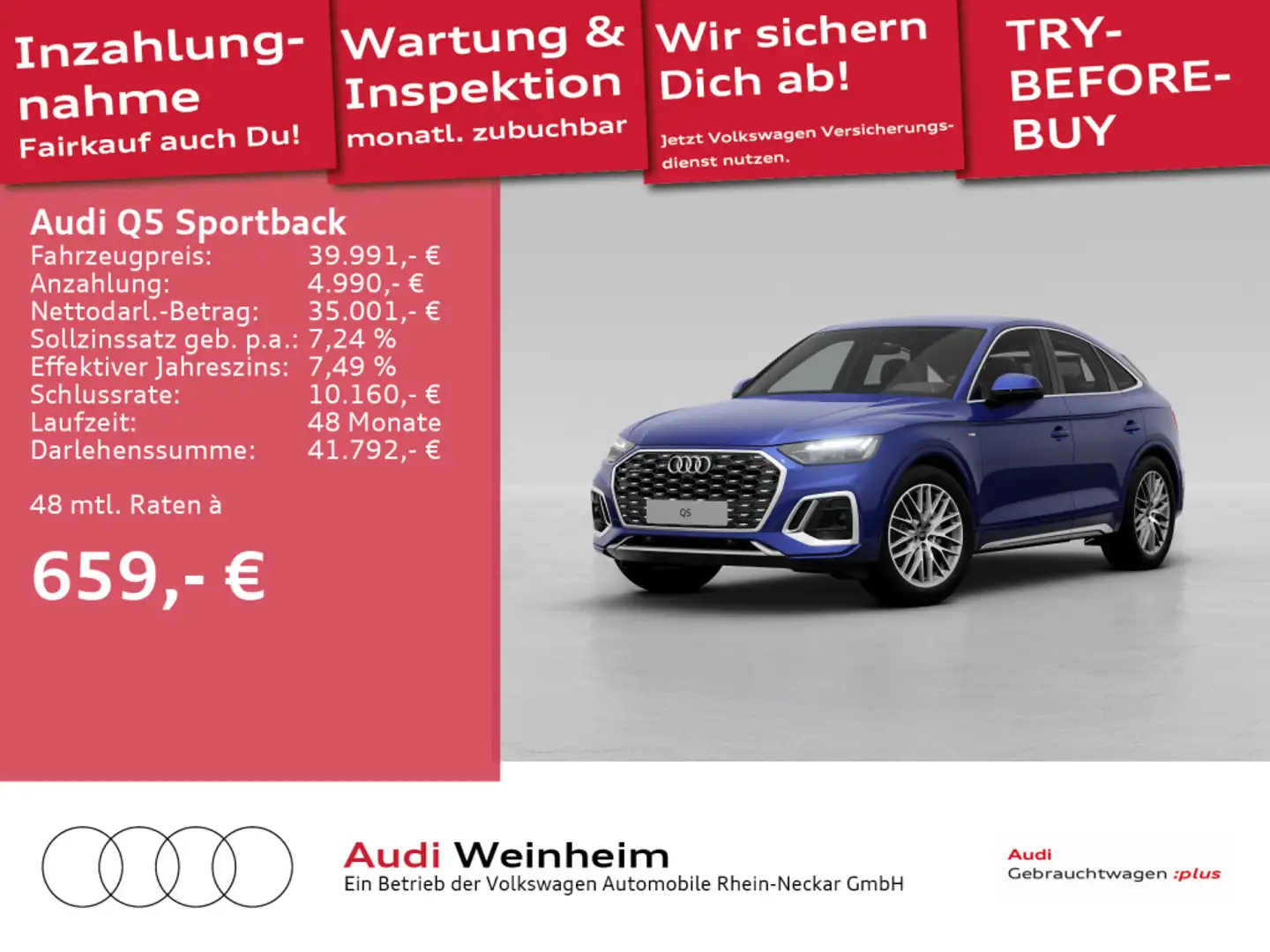 Audi Q5 40 TDI quattro S-Line LED Navi S-tr Blau - 1