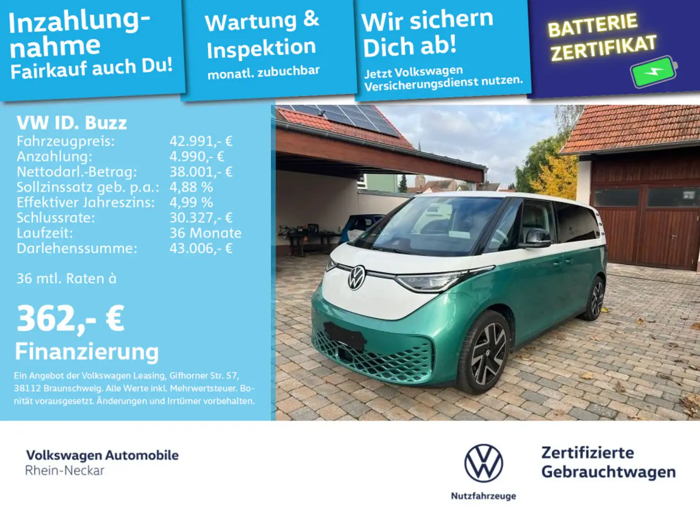 Volkswagen ID. Buzz ID.Buzz Bus PRO 150kW LED Automatik AHK uvm Groen - 1