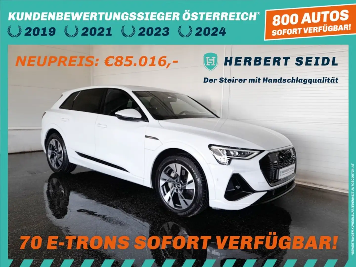 Audi e-tron 71 kWh QUATTRO S-LINE *NP € 85.016,- / SKY / 20 ZOLL / NAVI / OPTIKPAKET & DACHHIMMEL SCHWARZ* Weiß - 1