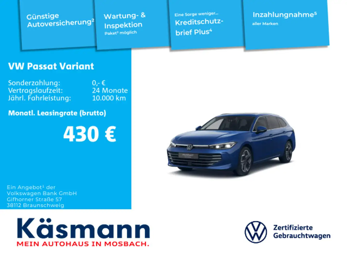 Volkswagen Passat Variant Elegance 1.5 eHybrid 272PS AHK PA Blau - 1