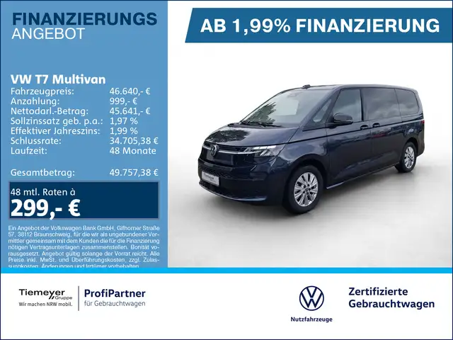 Volkswagen T7 Multivan LÜ LANG LIFE VIS A VIS AHK eTÜREN