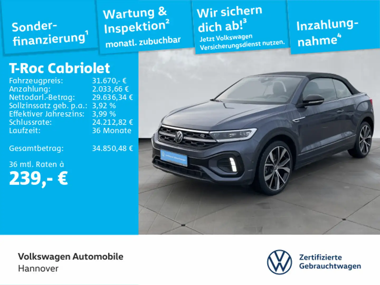 Volkswagen T-Roc 1.5 TSI DSG R-Line 19LM Navi LED Grau - 1