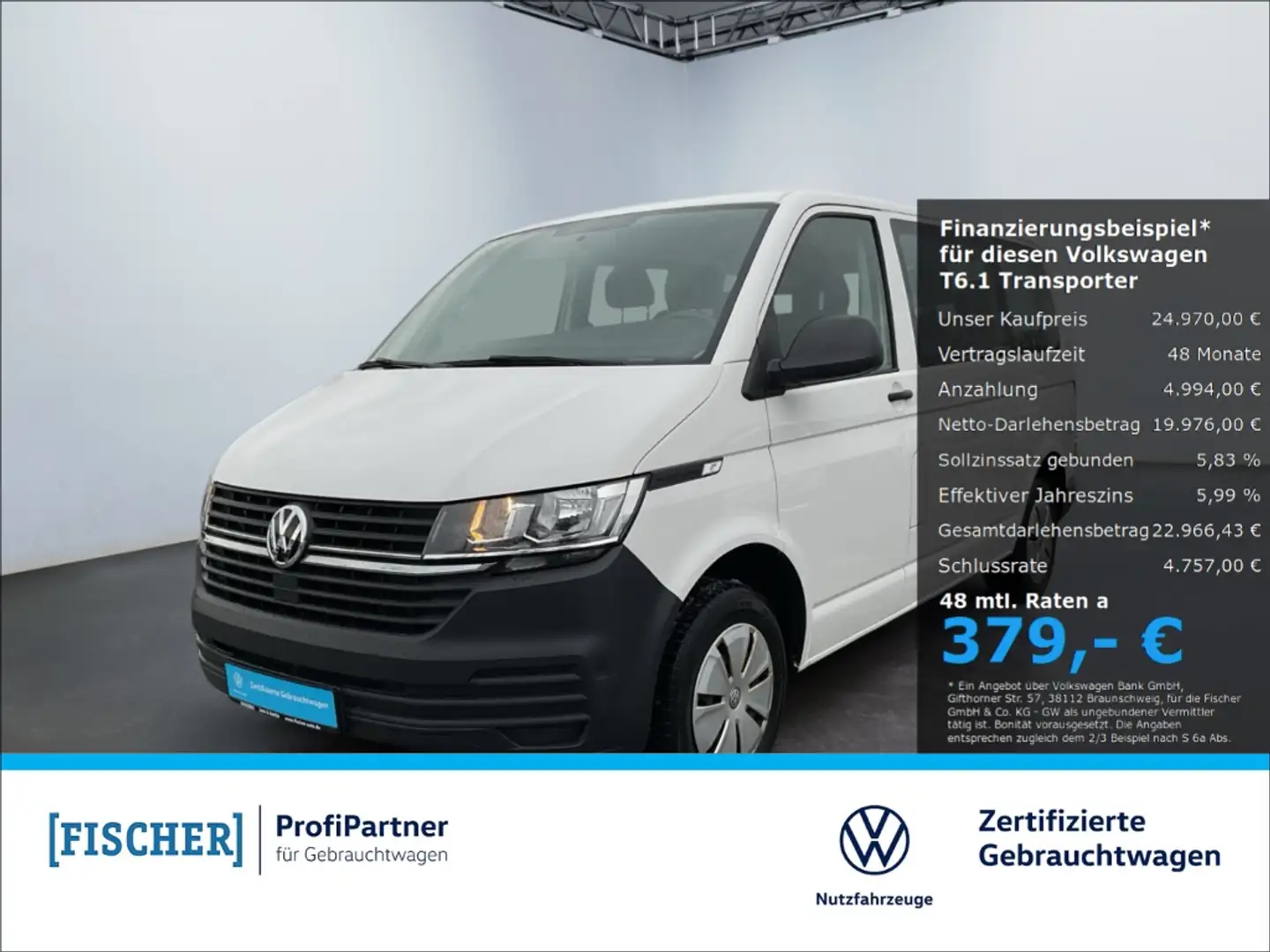 Volkswagen T6.1 Transporter Kombi 2.0TDI kurz KR Klima PDC hinten 9-Sitzer Weiß - 1