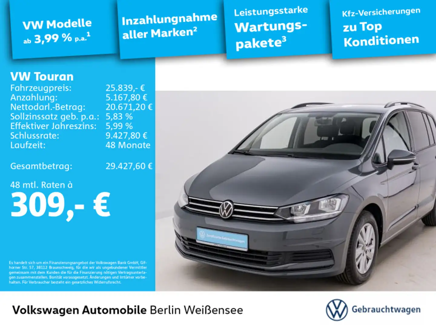 Volkswagen Touran 2.0 TDI Comfortline*NAVI*KLIMA*MFL*ACC* Grau - 1