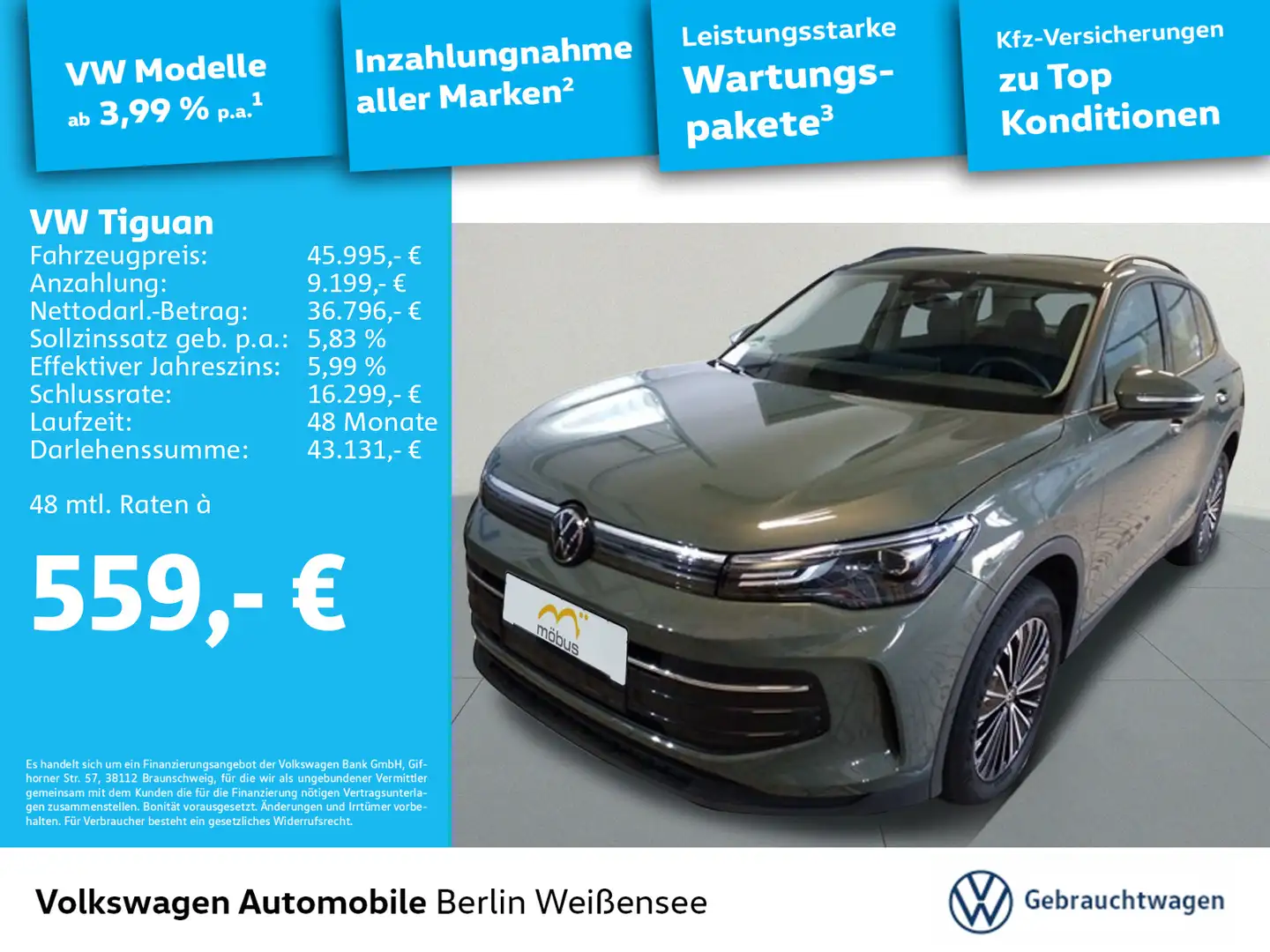 Volkswagen Tiguan 2.0 TDI Life*4M*AREA*AHK*ASG*NAVI*LED* Grün - 1