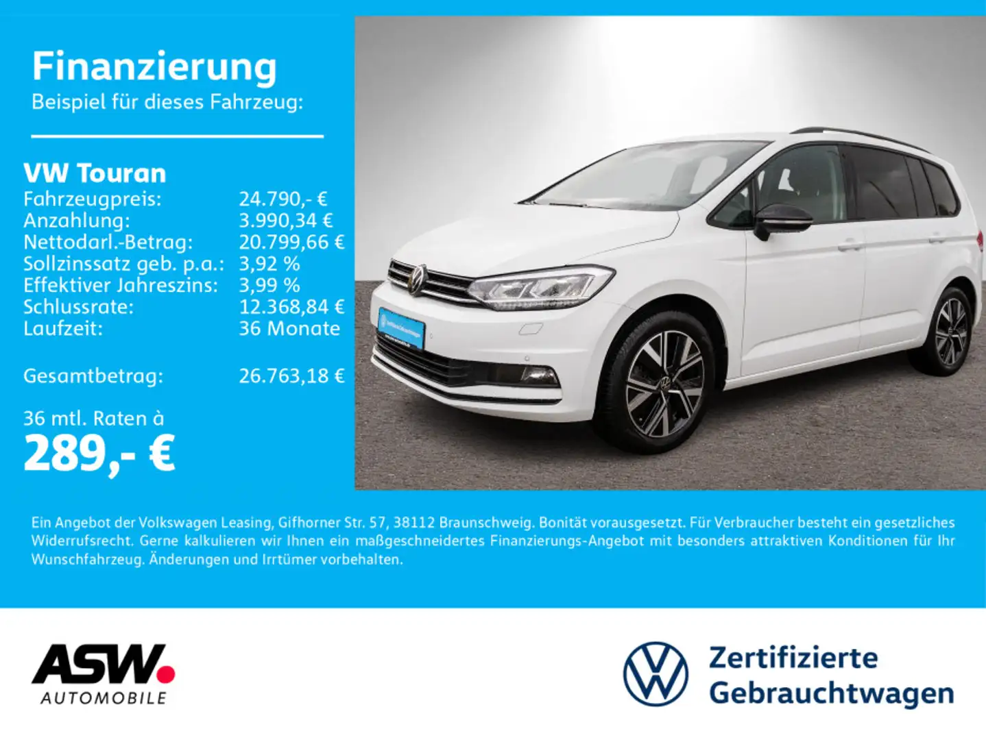 Volkswagen Touran Highline 1.5 TSI LED Navi RFK ACC SHZ AHK Weiß - 1