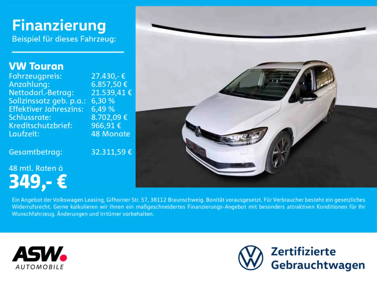 Volkswagen Touran Highline 1.5 TSI LED Navi RFK ACC SHZ AHK Weiß - 1