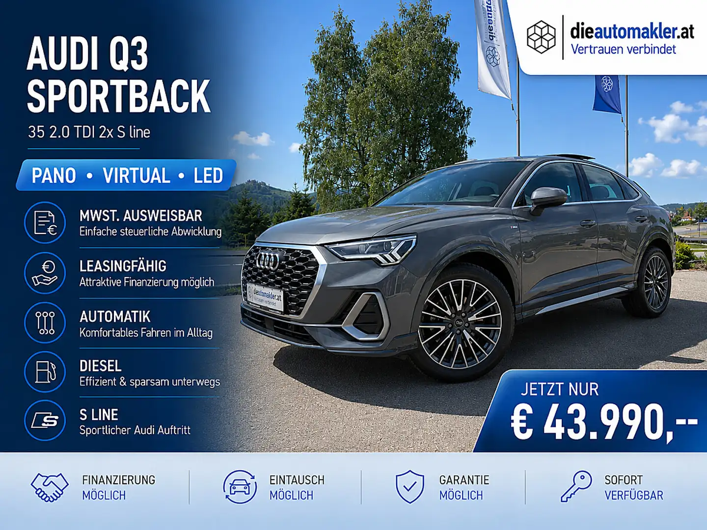 Audi Q3 Sportback 35 2.0 TDI 2x S line |PANO|VIRTUAL|LED| Grau - 1
