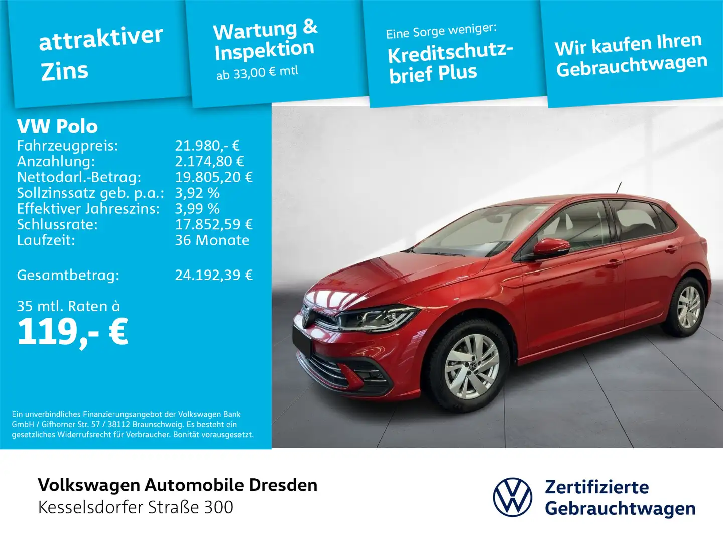 Volkswagen Polo 1.0 TSI DSG Style ACC PDC LED Navi Rot - 1