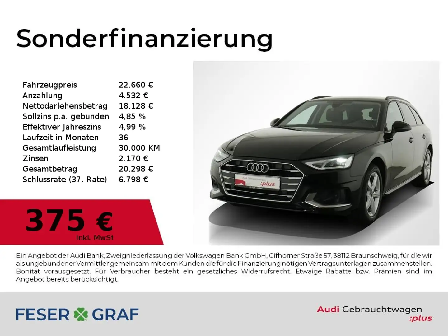 Audi A4 Avant advanced 30 TDI S tronic Sitzheizung Schwarz - 1