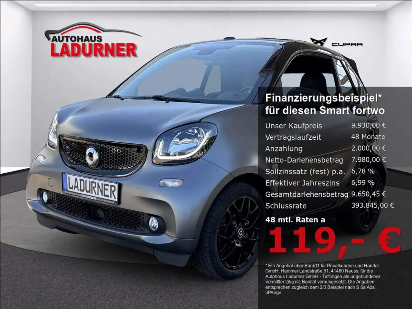 smart forTwo cabrio electric drive EQ Leder Klimaautom Kom-pake Noir - 1