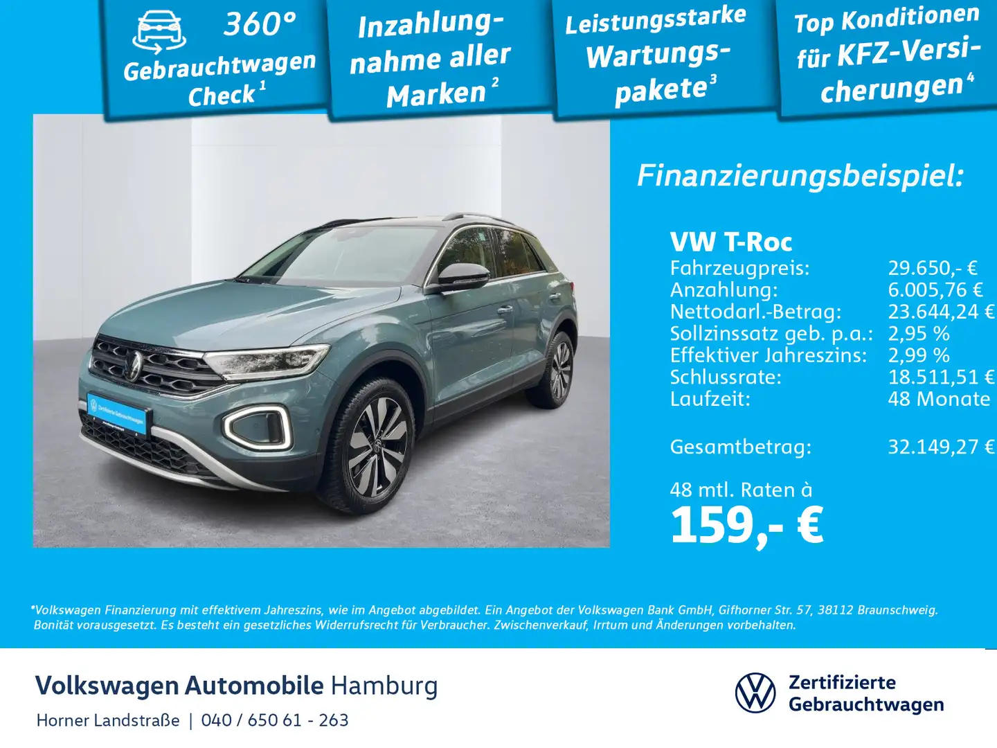 Volkswagen T-Roc Goal 2.0TDI DSG AK Sitzheizung PDC CarPlay Blau - 1