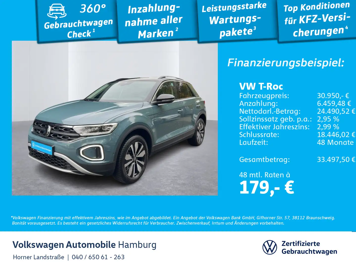 Volkswagen T-Roc Goal 2.0TDI DSG AK Sitzheizung PDC CarPlay Bleu - 1