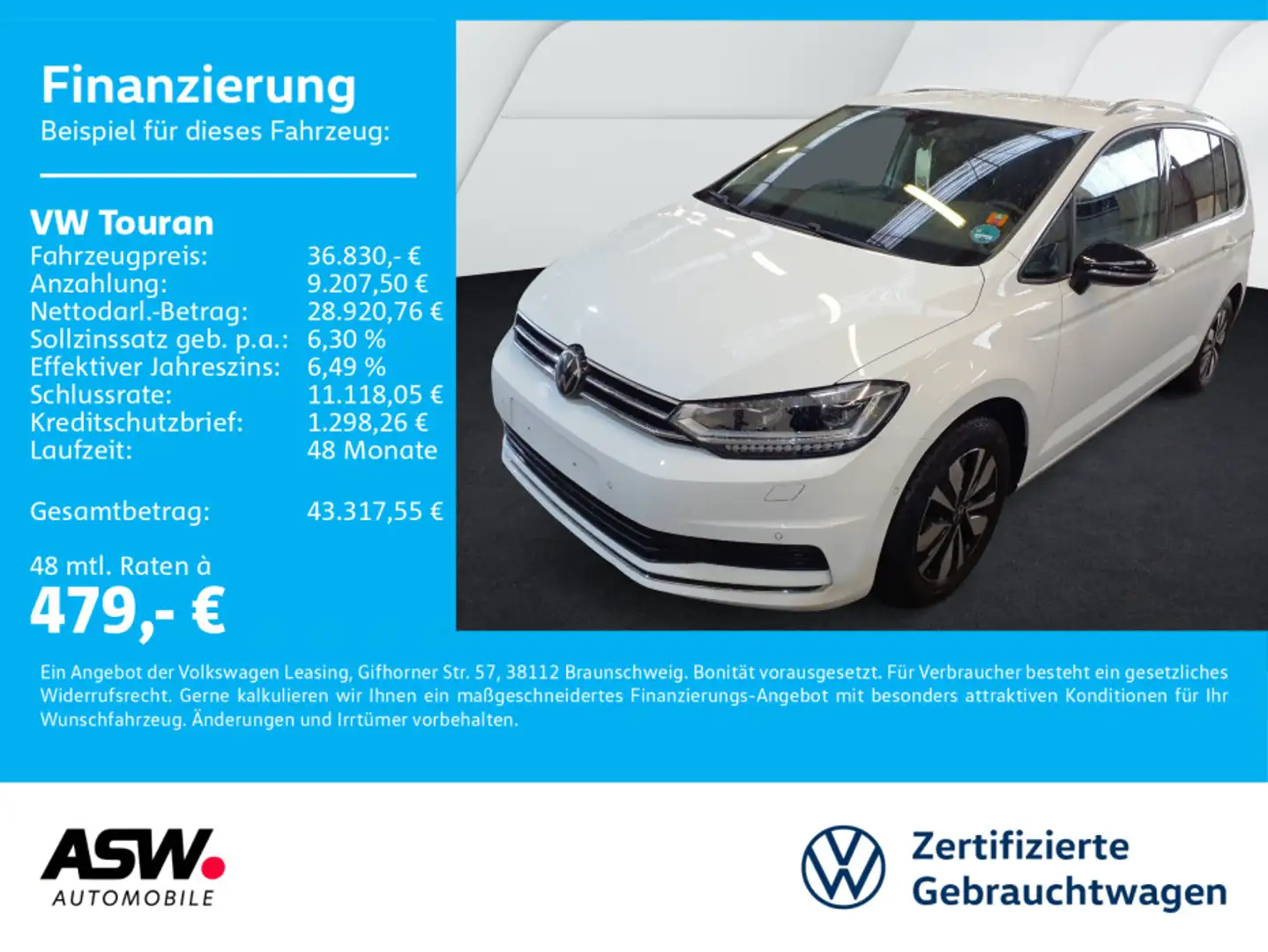 Volkswagen Touran Goal 2.0 TDI DSG LED Navi PDC SHZ AHK 7-S Weiß - 1