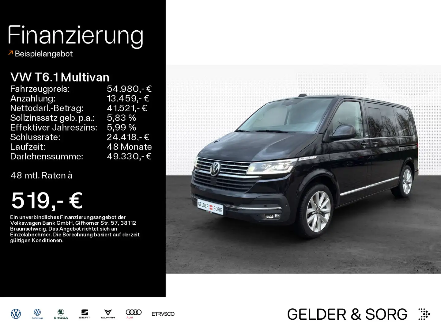 Volkswagen T6.1 Multivan 2.0 TDI DSG 4M|Gen-SIX|AHK|LED|DAB Czarny - 1