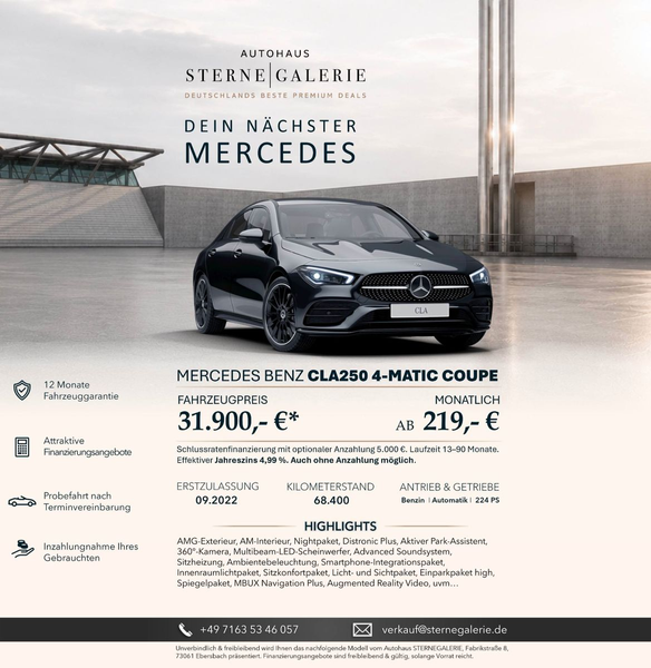 Mercedes-Benz CLA 250 AMG-LINE/DISTRO+/360°/MULTIBEAM/ADVANCED