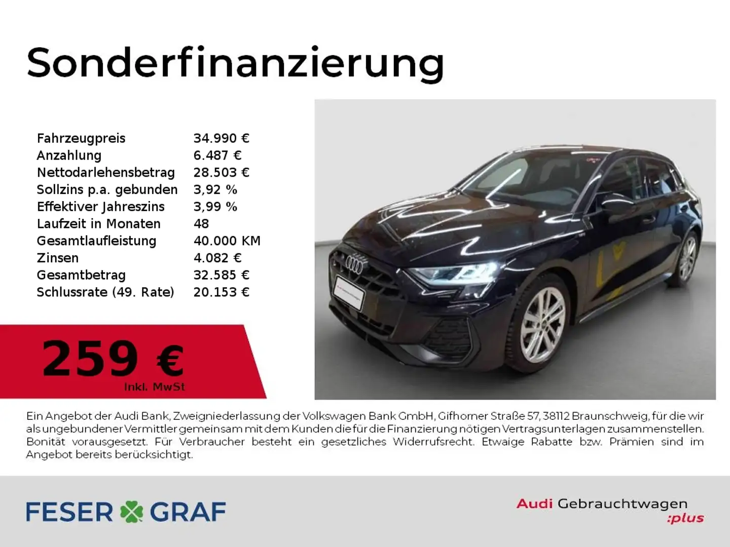 Audi A3 S line 35TDI Navi/SHZ/Kamera/ACC Schwarz - 1