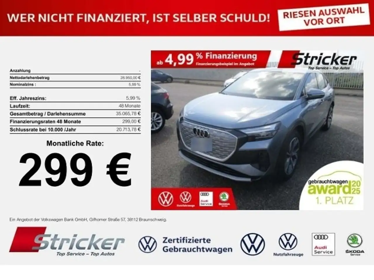 Audi Q4 e-tron 40 Sportback 299,-ohne Anzahlung Navi Kamera