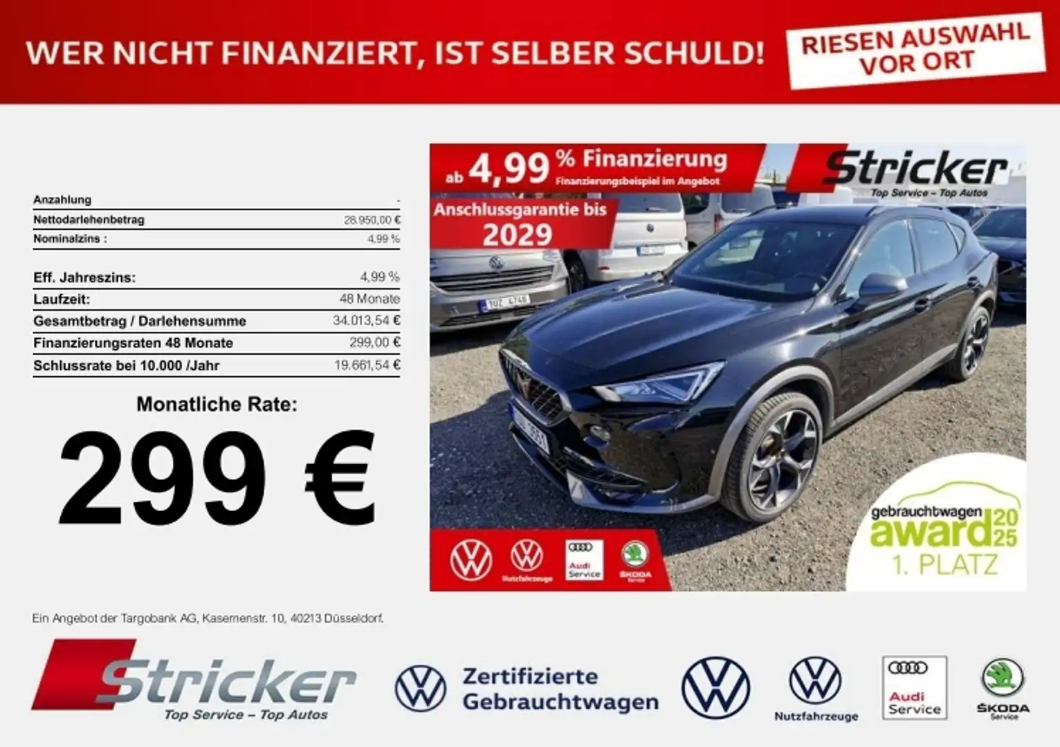 CUPRA Formentor 2.0TSI DSG 4M 299,-ohne Anzahlung Navi Kamera Schwarz - 1