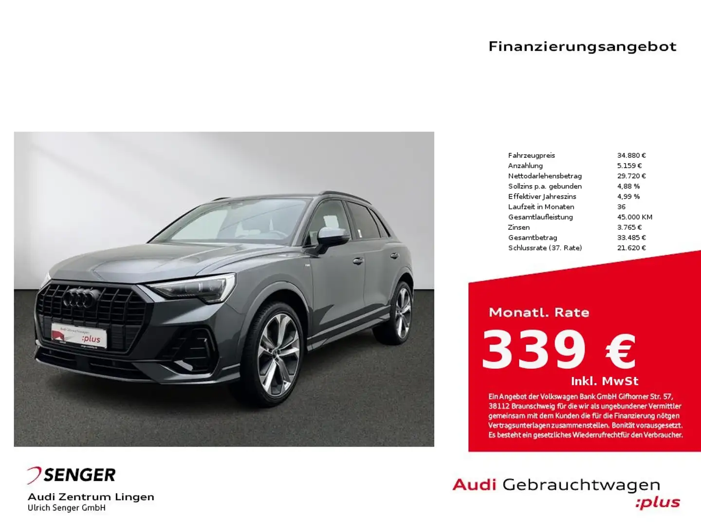 Audi Q3 S line 35 TDI Assistenz Paket MMI B&O AHK Gris - 1