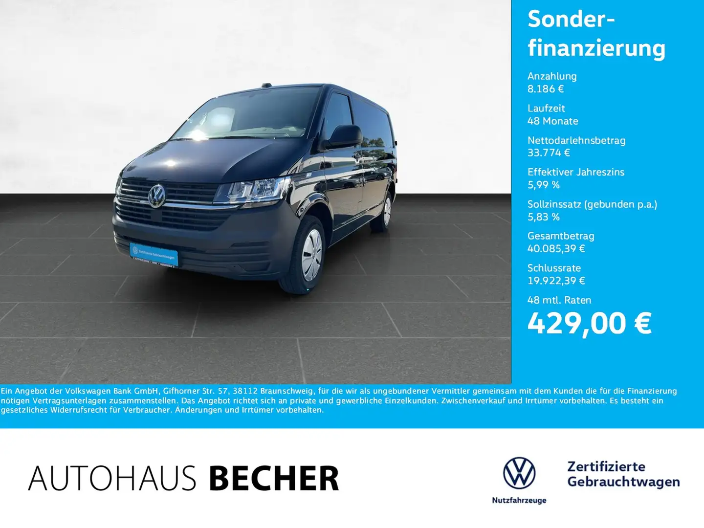Volkswagen T6 Transporter Kasten T6.1 2.0 TDI 6-Gang /AHK Černá - 1