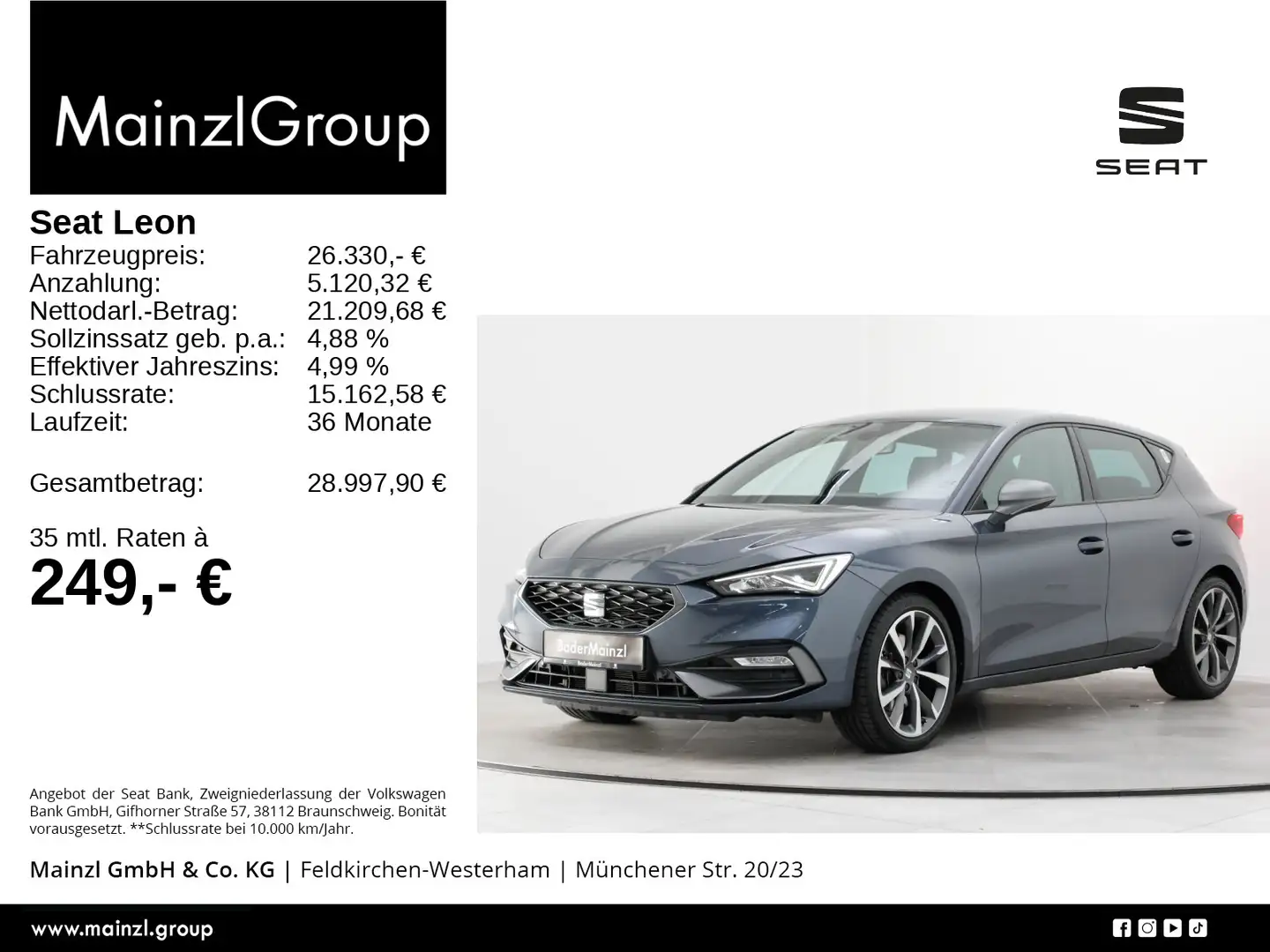 SEAT Leon 1.5 TSI DSG FR LED Navi SHZ Kam ACC Virtual Grau - 1