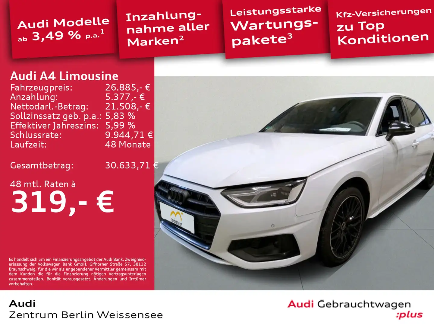 Audi A4 30 TDI S-TRO*ADVANCED*LED*RFK*NAVI* Weiß - 1
