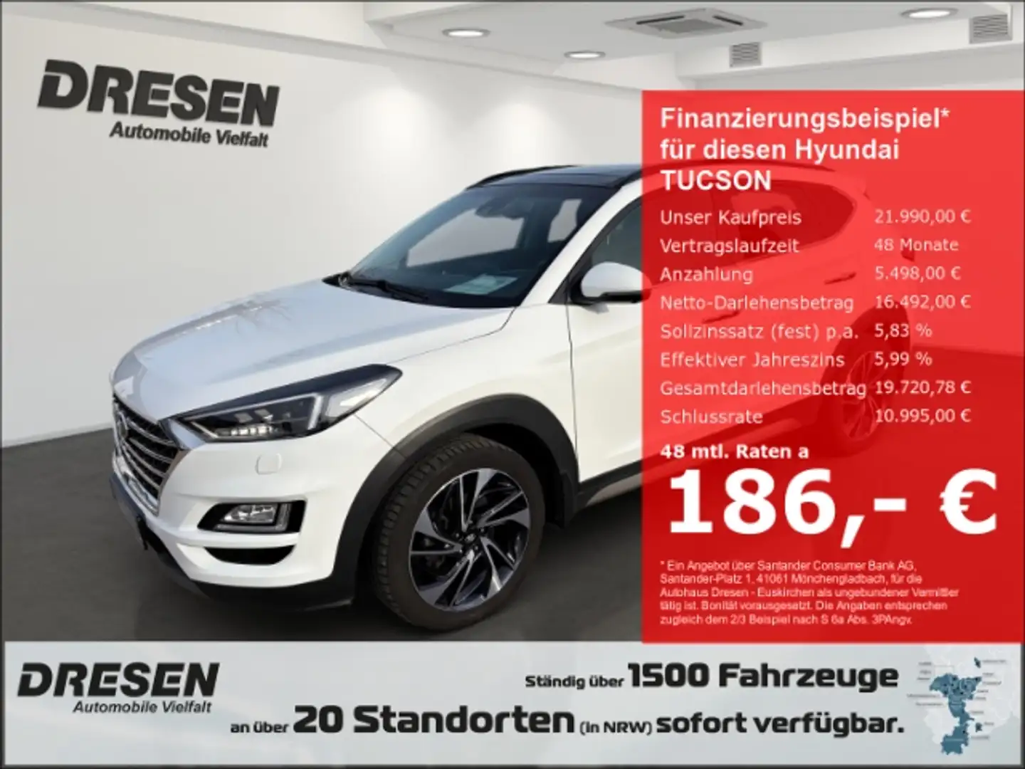 Hyundai TUCSON 2.0 CRDi 4WD Premium LED, PANORAMAGLASSCHIEBEDACH, Weiß - 1